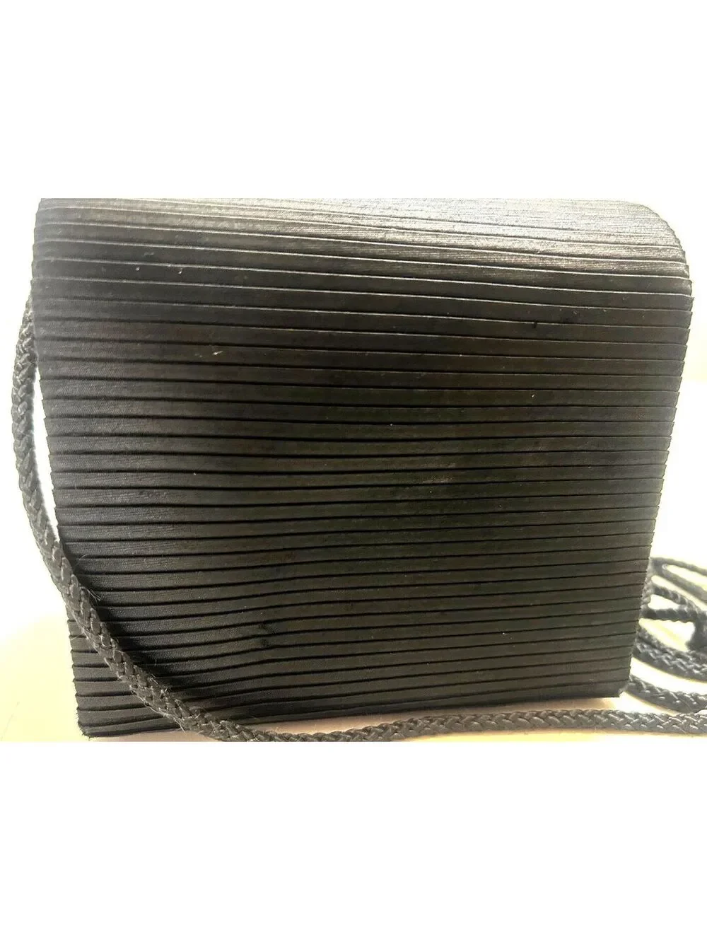 Vintage Carolyne Barton Black Pleated Evening Bag Box Purse Pearl Rhinestone